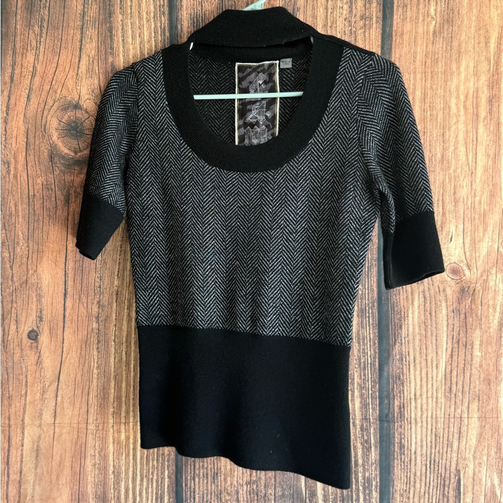 L.A.M.B. Black and Gray Herringbone Top
